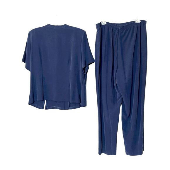 R K Originals Pant Suit 2 Piece Size 14 Blue Top Elastic Waist Pants Flowy Light - Picture 2 of 16
